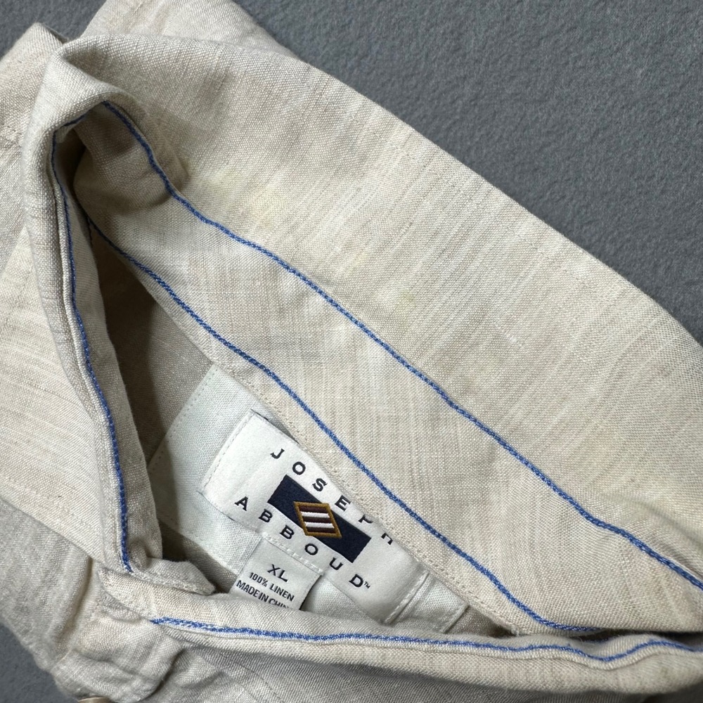 Joseph Abboud Button Down Shirt Mens XL Beige 100% Linen Long Sleeve Pocket - Picture 9 of 10
